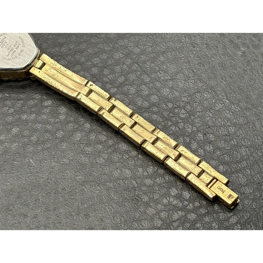 Vintage Elgin Genuine Sapphire Quartz Watch Gold Tone Untested Needs Battery